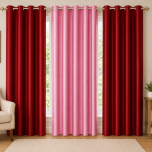APSAIM 213.5 cm (7 ft) Long Door Polyester Blackout Curtains for Living Room & Bedroom (Pack of 3, Red & Pink, Eyelet Design)