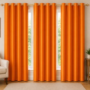 APSAIM 213.5 cm (7 ft) Door Polyester Room Darkening Curtain – Orange Solid Design (Pack of 3)