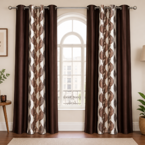 APSAIM 213.5 cm (7 ft) Door Polyester Room Darkening Curtain – Leaf Pattern, Brown & Cream, Pack of 2