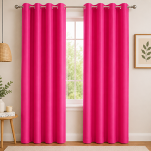 APSAIM 9 ft Long Door Polyester Semi Transparent Curtains (Pack of 2) – Pink Solid Eyelet Curtains for Living Room & Bedroom