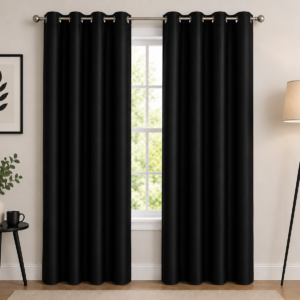APSAIM 213.5 cm (7 ft) Long Door Polyester Semi-Transparent Curtains for Living Room & Bedroom – Black Solid Design (Pack of 2)