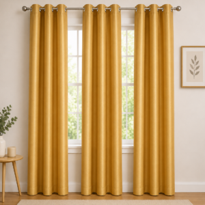 APSAIM 213.5 cm (7 ft) Door Polyester Blackout Curtains – Golden | Solid Design | Pack of 3