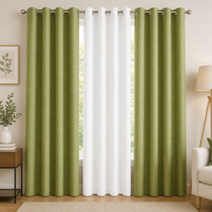 APSAIM 213.5 cm (7 ft) Long Door Polyester Room Darkening Curtain (Pack of 3) – Green & White Eyelet Curtains for Living Room, Bedroom & Balcony