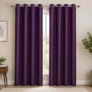 APSAIM 213.5 cm (7 ft) Long Door Polyester Semi Transparent Curtain for Living Room & Bedroom – Elegant Purple Solid Eyelet Curtains (Pack of 2)