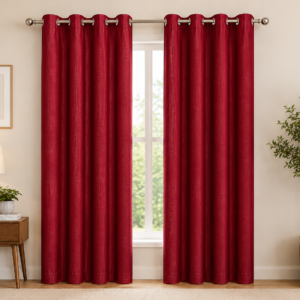 APSAIM 213.5 cm (7 ft) Long Door Polyester Semi Transparent Curtains – Red Solid Eyelet Curtains for Living Room & Bedroom (Pack of 2)