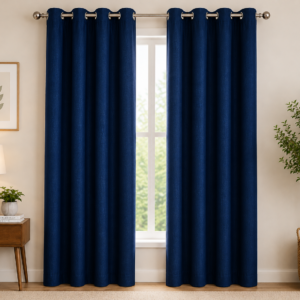 APSAIM 274.5 cm (9 ft) Long Door Polyester Semi Transparent Curtain Pack of 2 – Premium Navy Blue Stylish Eyelet Curtains for Living Room, Bedroom & Office