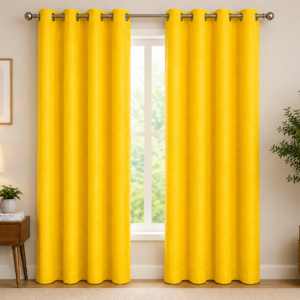APSAIM 213.5 cm (7 ft) Long Door Polyester Semi Transparent Curtain Pack of 2 – Premium Yellow Eyelet Curtains for Living Room, Bedroom & Home Décor