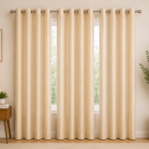 APSAIM 213.5 cm (7 ft) Door Polyester Blackout Curtain (Pack of 3) – Premium Beige Solid Eyelet Curtains for Living Room, Bedroom & Office