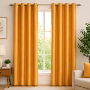 APSAIM 213.5 cm (7 ft) Door Polyester Semi Transparent Curtain (Pack of 2) – Elegant Golden Yellow Eyelet Curtains for Living Room & Bedroom