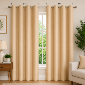 APSAIM 84 cm (3 ft) Window Polyester Semi Transparent Curtain – Beige | Eyelet Design | Pack of 2