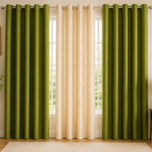 APSAIM 274 cm (9 ft) Long Door Polyester Semi Transparent Curtain – Green & Beige (Pack of 3)