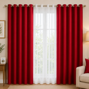 APSAIM 274.5 cm (9 ft) Door Polyester Room Darkening Curtain for Living Room & Bedroom – Red & White (Pack of 3)