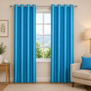 APSAIM 213.5 cm (7 ft) Door Polyester Room Darkening Curtain for Living Room & Bedroom – Sky Blue Solid Eyelet Curtains (Pack of 2)