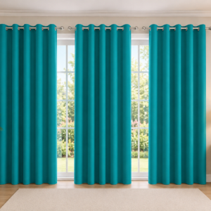 APSAIM 274.5 cm (9 ft) Long Door Polyester Room Darkening Curtain – Teal Blue | Eyelet Ring Design | Pack of 3