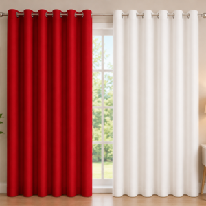 APSAIM 213.5 cm (7 ft) Door Polyester Room Darkening Curtain – Red & White (Pack of 2)