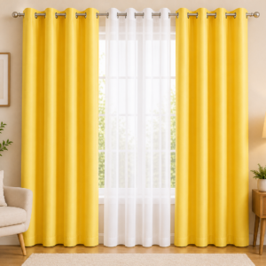 APSAIM 274.5 cm (9 ft) Long Door Polyester Room Darkening Curtains – Pack of 3, Premium Yellow & White Eyelet Curtains for Living Room, Bedroom & Home Décor