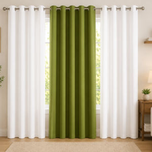 APSAIM 213.5 cm (7 ft) Door Polyester Blackout Curtain (Pack of 3) – Green & White Premium Eyelet Curtains for Living Room, Bedroom & Door