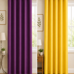 APSAIM 213.5 cm (7 ft) Long Door Polyester Room Darkening Curtains – Pack of 2, Purple & Yellow Premium Eyelet Curtains for Living Room, Bedroom & Large Windows
