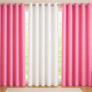 APSAIM 213.5 cm (7 ft) Long Door Polyester Room Darkening Curtain (Pack of 3) – Pink & White Elegant Eyelet Curtains for Living Room, Bedroom & Home Décor
