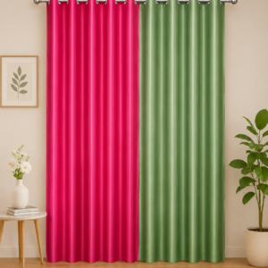 APSAIM 274.5 cm (9 ft) Long Door Polyester Room Darkening Curtains – Pack of 2, Pink & Green Elegant Eyelet Curtains for Living Room & Bedroom