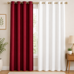 APSAIM 213.5 cm (7 ft) Door Polyester Room Darkening Curtain – Maroon & White Elegant Eyelet Curtains for Living Room & Bedroom (Pack of 2)