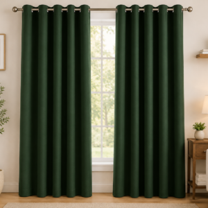 APSAIM 274.5 cm (9 ft) Long Door Polyester Semi Transparent Curtain (Pack of 2) – Dark Green Eyelet Curtains for Living Room, Bedroom & Balcony