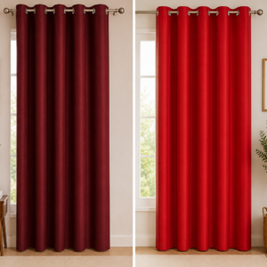 APSAIM 213.5 cm (7 ft) Long Door Polyester Room Darkening Curtains (Pack of 2, Maroon & Red, Solid Design)