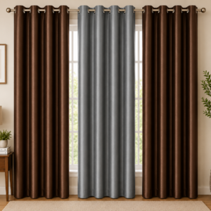 APSAIM 213.5 cm (7 ft) Long Door Polyester Room Darkening Curtains (Pack of 3, Brown & Grey, Solid Design)