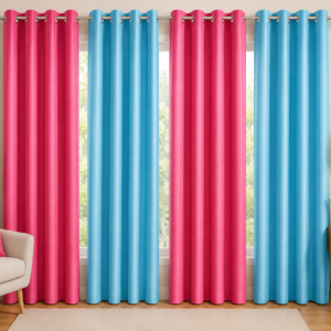 APSAIM 213.5 cm (7 ft) Long Door Polyester Blackout Curtains – Pack of 4, Pink & Sky Blue Eyelet Curtains for Living Room, Bedroom & Home Décor