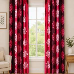 APSAIM 274.5 cm (9 ft) Long Door Polyester Room Darkening Curtains – Pack of 2, Red & Maroon Printed Eyelet Curtains for Living Room, Bedroom & Home Décor