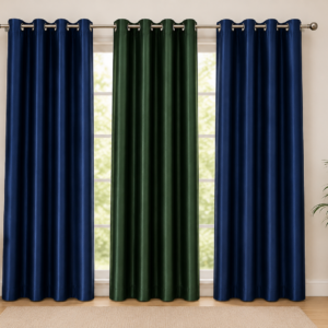 APSAIM 213.5 cm (7 ft) Door Polyester Semi Transparent Curtains – Pack of 3, Navy Blue & Dark Green Eyelet Curtains for Living Room, Bedroom & Home Décor
