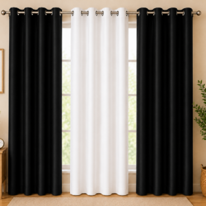 APSAIM 213.5 cm (7 ft) Long Door Polyester Room Darkening Curtain (Pack of 3, Black & White, Solid Design)