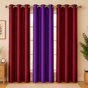 APSAIM 213.5 cm (7 ft) Long Door Polyester Blackout Curtain – Maroon & Purple Solid Design (Pack of 3)
