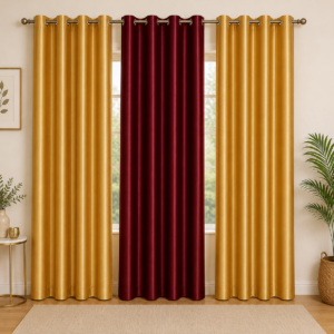 APSAIM 213.5 cm (7 ft) Long Door Polyester Blackout Curtains – Golden & Maroon | Solid Design | Pack of 3