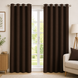APSAIM 274.5 cm (9 ft) Long Door Polyester Semi Transparent Curtain (Pack of 2) – Brown Solid Eyelet Curtains for Living Room, Bedroom & Balcony