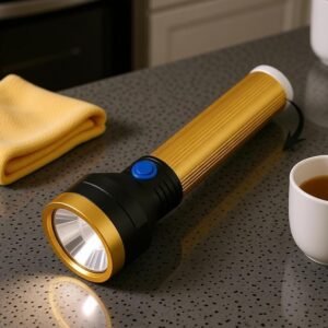 APSAIM Aluminum Rechargeable LED Torch with Back Light – Type-C Fast Charging Emergency Flashlight, 1200mAh Battery
