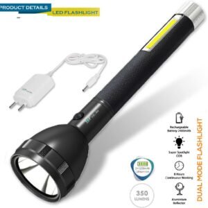APSAIM NW_FLT_RL-2080-TORCH0-01 LED Rechargeable Torch – Dual Mode Flashlight with COB Light, 350 Lumens, Long Range Beam