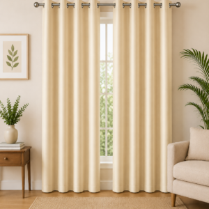 APSAIM Luxury Beige Semi Transparent Polyester Curtains for Living Room & Bedroom – Pack of 2
