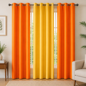 APSAIM Premium Polyester Room Darkening Curtains – Orange & Yellow Designer Curtains (Pack of 3)