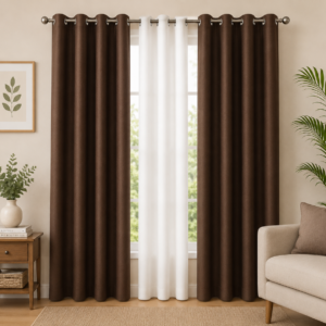 APSAIM Premium Polyester Room Darkening Curtains – Brown & White Designer Curtains (Pack of 3)