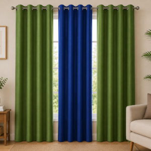 APSAIM Premium Polyester Room Darkening Curtains – Green & Royal Blue Designer Curtains (Pack of 3)