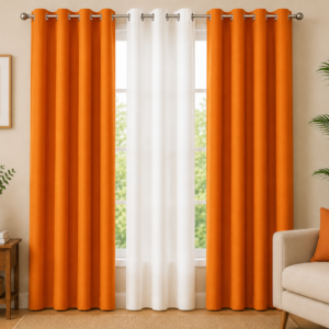 APSAIM Premium Polyester Room Darkening Curtains – Orange & White Designer Curtains (Pack of 3)