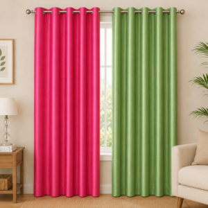 APSAIM Luxury Premium Polyester Room Darkening Eyelet Curtains – Vibrant Pink & Fresh Green Dual Color Window Drapes for Living Room, Bedroom, Kids Room & Home Décor (Pack of 2)