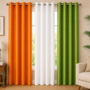 APSAIM Premium Polyester Room Darkening Curtains – Orange, White & Green Designer Curtains (Pack of 3)