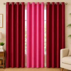 APSAIM Luxury Maroon & Pink Polyester Room Darkening Eyelet Curtains for Living Room, Bedroom & Home Décor – Premium Designer Window Curtains (Pack of 3)