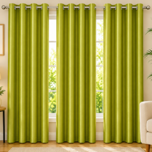 APSAIM Premium Lime Green Polyester Room Darkening Eyelet Curtains for Living Room, Bedroom & Modern Home Décor – Luxury Solid Color Window Curtains (Pack of 3)