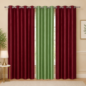 APSAIM Luxury Maroon & Pistachio Green Polyester Room Darkening Eyelet Curtains for Living Room, Bedroom, Hall & Modern Home Décor – Premium Designer Window Curtains (Pack of 3)
