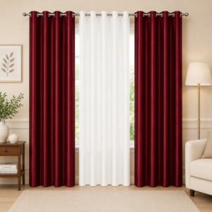 APSAIM Luxury Maroon & White Polyester Room Darkening Eyelet Curtains for Living Room, Bedroom & Home Décor – Premium Designer Window Curtains (Pack of 3)