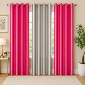 APSAIM Luxury Pink & Silver Grey Polyester Room Darkening Eyelet Curtains for Living Room, Bedroom & Modern Home Décor – Premium Designer Window Curtains (Pack of 3)