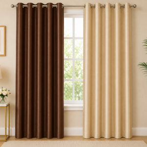 APSAIM Premium Polyester Room Darkening Eyelet Curtain Set – Elegant Brown & Beige Solid Curtains for Living Room, Bedroom & Home Décor (Pack of 2) | Light Blocking | Soft Touch Fabric | Ready to Hang